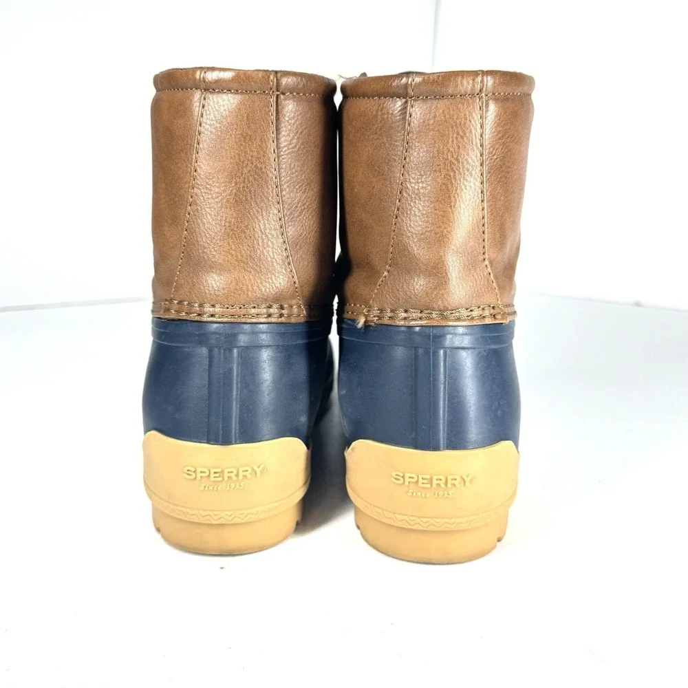 Sperry Port Boot Duck Boots Women's 6M Brown Leather Navy Rubber‎ Waterproof